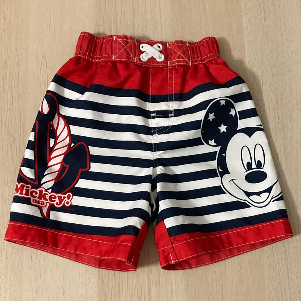 18 Months Disney Red and Blue Stripes Mickey Mouse Swim Shorts Trunks